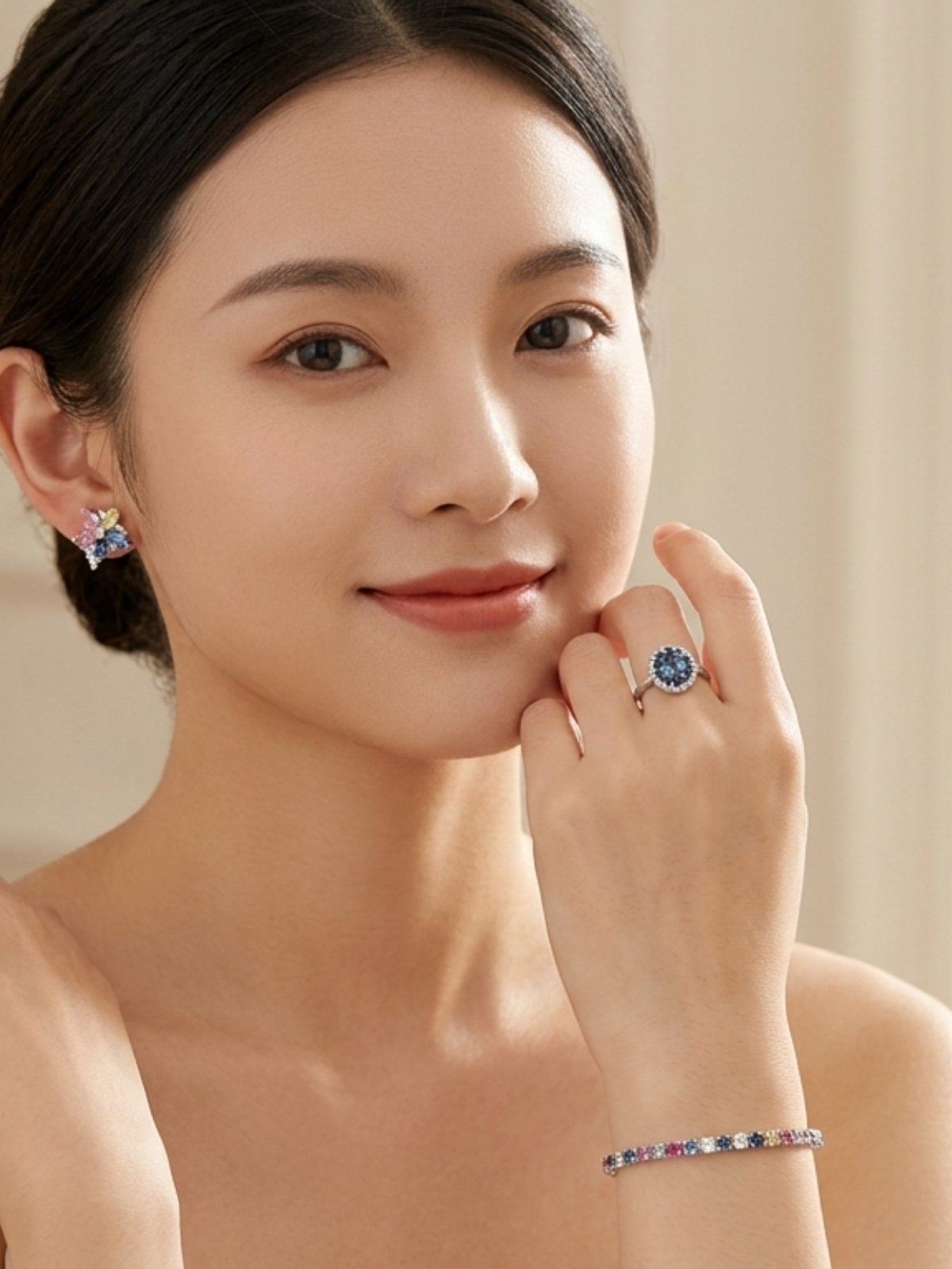 Bride wearing natural coloured stone jewellery